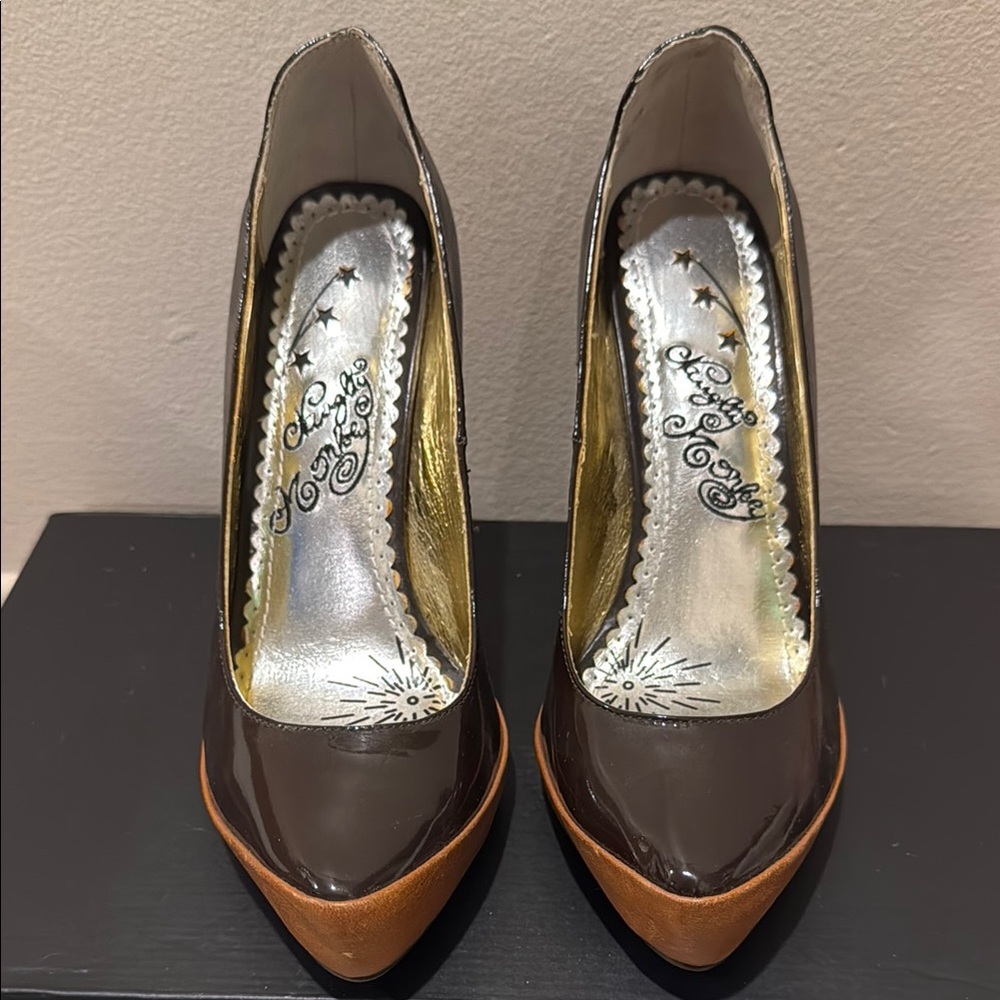 Naughty Monkey Brown and Tan High Heels with Pointed Toe EUC